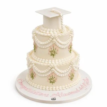 Ivory Floral Graduation Cake