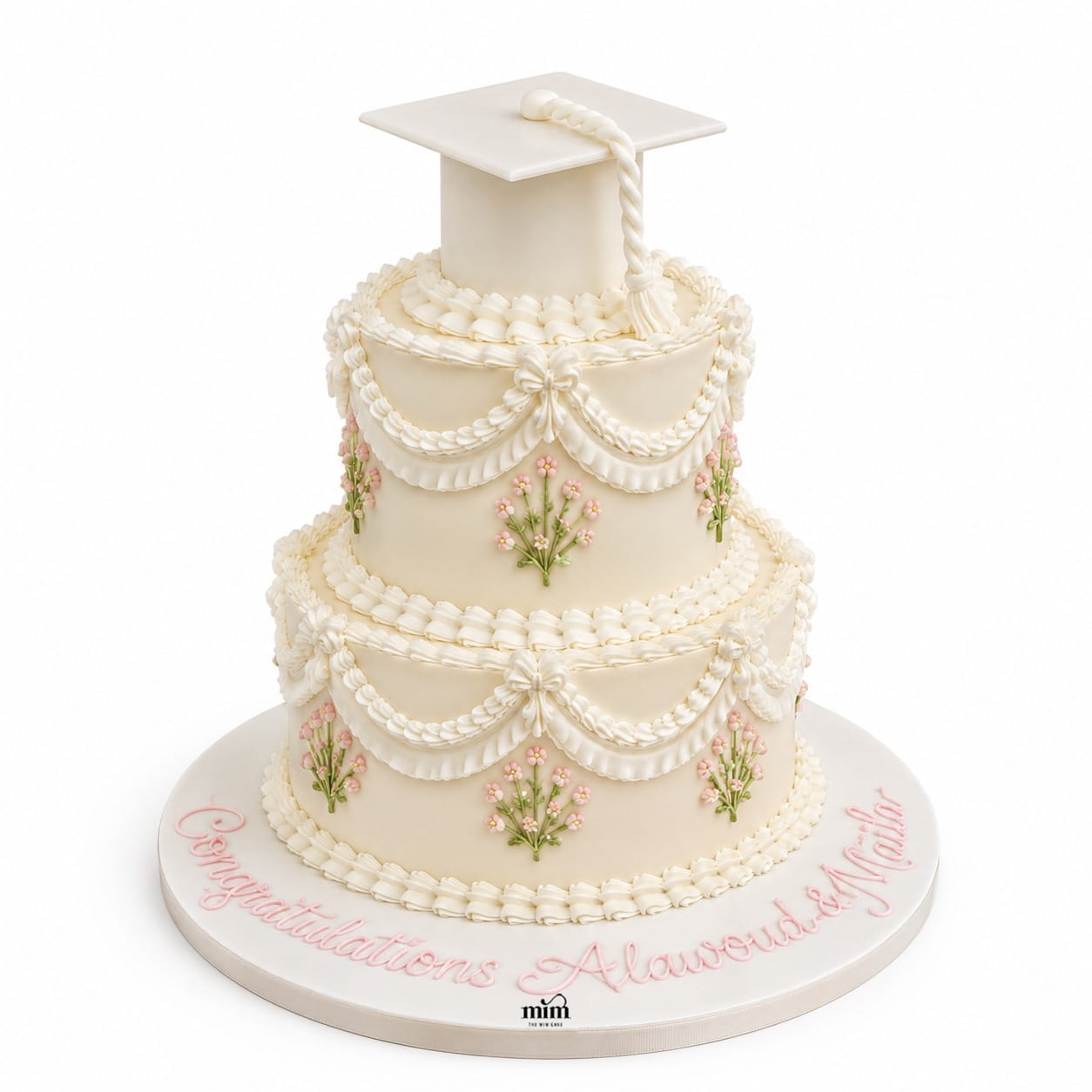 WhatsApp Image 2026-07-10 at 7.16.21 AM Ivory Floral Graduation Cake - Image 1